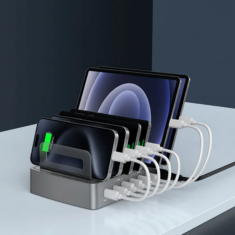 Multi-Port USB Ladestation – QC3.0 & PD Schnellladegerät mit Gerätehalter