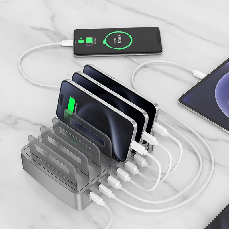 Multi-Port USB Ladestation – QC3.0 & PD Schnellladegerät mit Gerätehalter