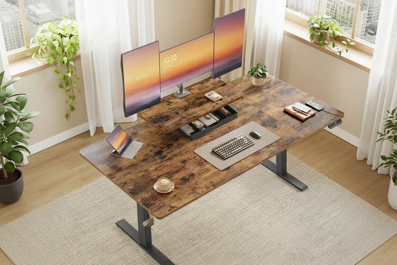 VASAGLE Height Adjustable desk Flexible Mounted Display Stand Drawer Long Sitting Reminder For office