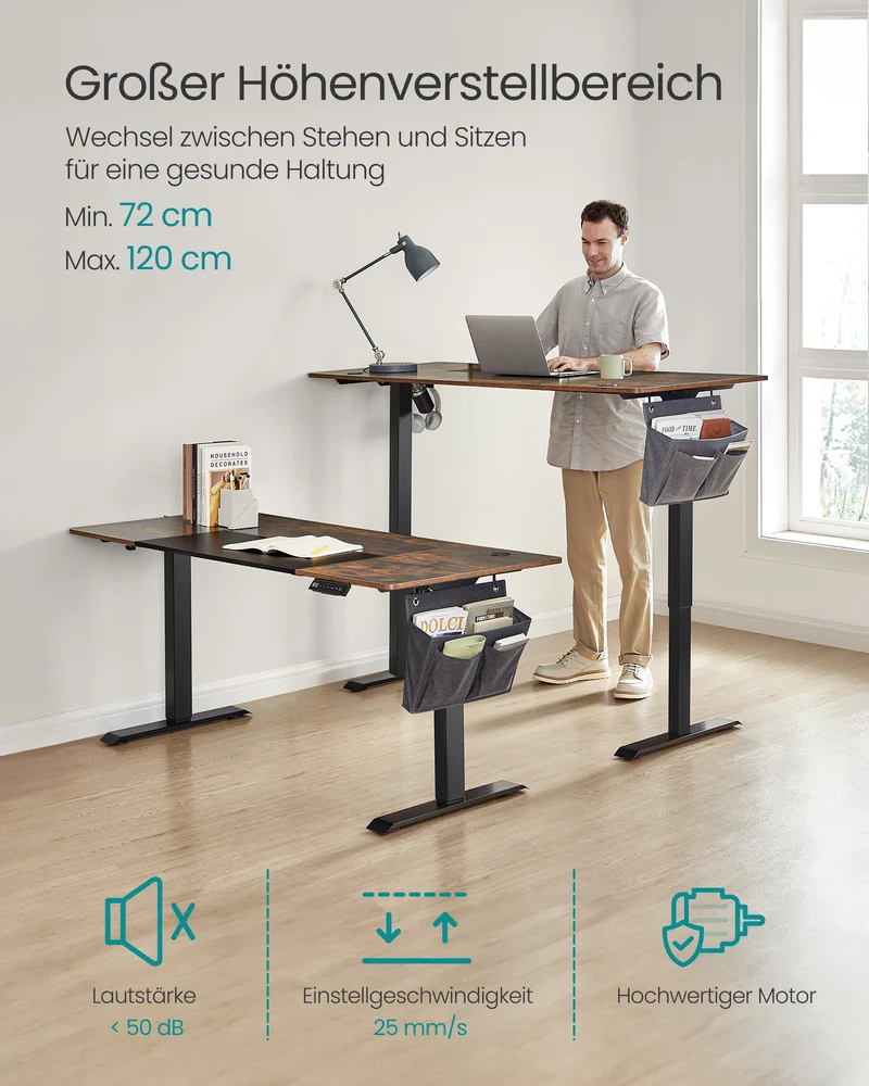 SONGMICS Elektrischer Schreibtisch höhenverstellbar – 70×160 cm mit Memory-Funktion