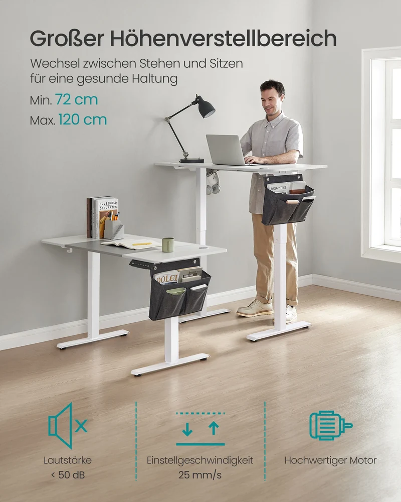 SONGMICS Elektrischer Schreibtisch höhenverstellbar – 60×120 cm mit Memory-Funktion