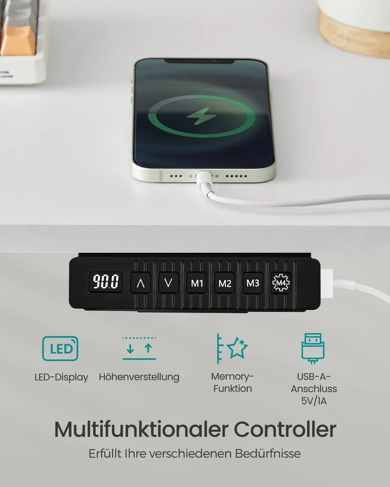 SONGMICS Elektrischer Schreibtisch höhenverstellbar – 60×120 cm mit Memory-Funktion