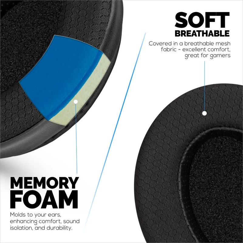 Hybrid-Ersatz-Ohrpolster für Steelseries Arctis Nova Serie 1/P/X 3 5/P/X 7/P/X PRO & PRO für Xbox Headset, weiches Gel, atmungsaktives Gewebe mit PU-Leder und Memory-Schaum