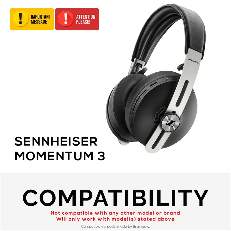 Pad Telinga Pengganti untuk Fon Kepala Sennheiser Momentum 3 - Kulit Asli Lembut + Buih Memori untuk Keselesaan Tambahan