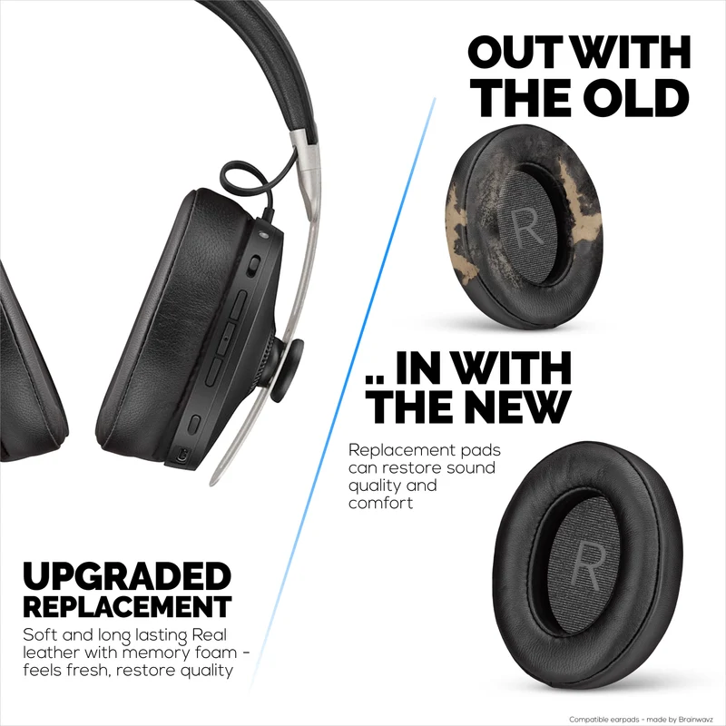 Pad Telinga Pengganti untuk Fon Kepala Sennheiser Momentum 3 - Kulit Asli Lembut + Buih Memori untuk Keselesaan Tambahan