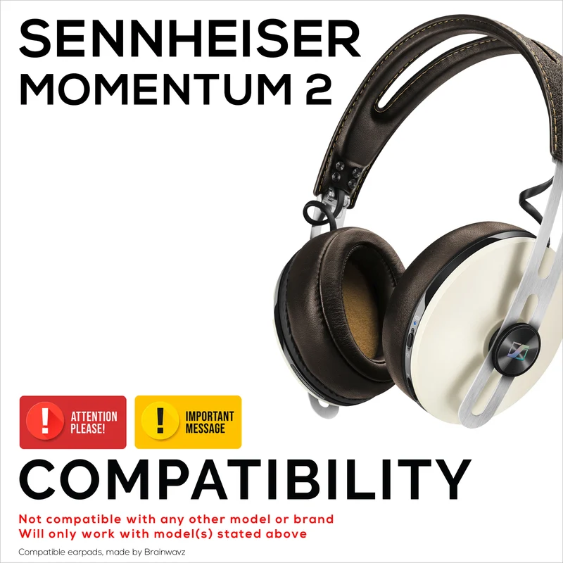 Pad Telinga Pengganti untuk Fon Kepala Sennheiser Momentum 2 - Kulit Asli Lembut + Buih Memori untuk Keselesaan Tambahan