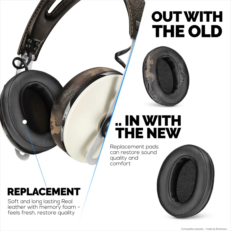 Pad Telinga Pengganti untuk Fon Kepala Sennheiser Momentum 2 - Kulit Asli Lembut + Buih Memori untuk Keselesaan Tambahan