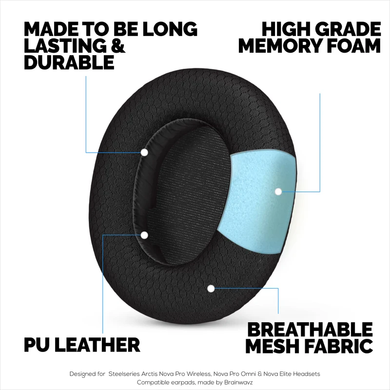 Pad Telinga Fabrik untuk Steelseries Arctis Nova Pro Wireless, Fon Kepala Nova Pro Omni & Nova Elite, Fabrik Mesh Bernafas & Buih Memori Gred Tinggi