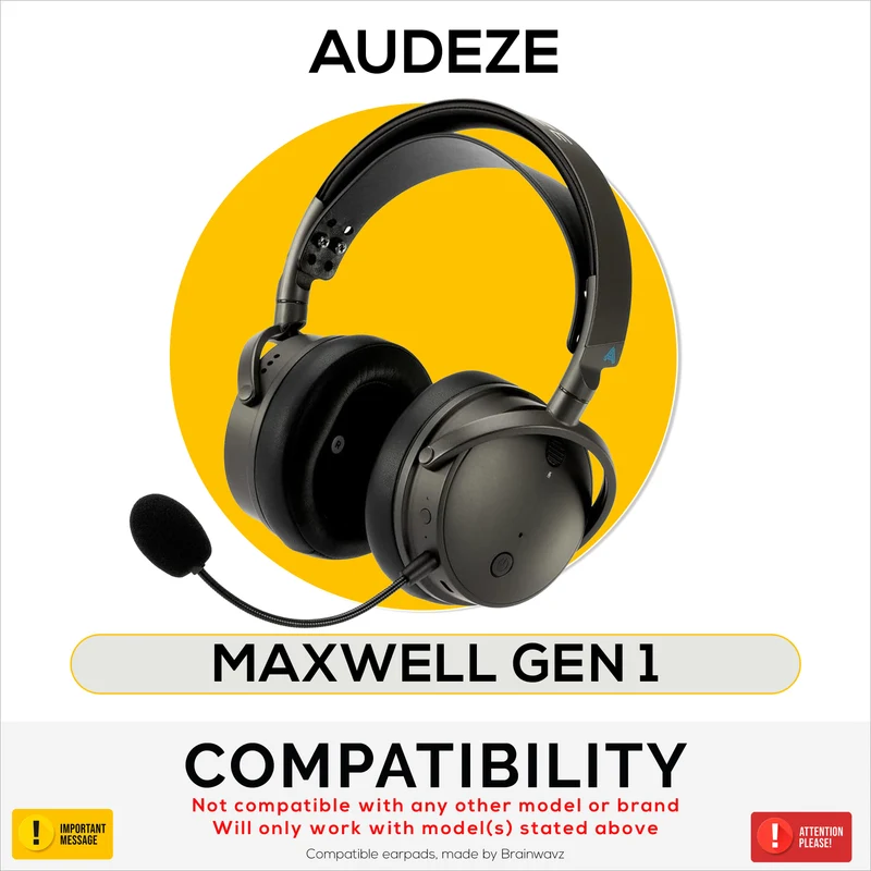 Hybrid-Ersatz-Ohrpolster mit abgewinkelter Form für Audeze Maxwell (GEN 1) Headsets, weiches Gel, seidig-weiches, atmungsaktives Gewebe mit PU-Leder und Memory-Schaum