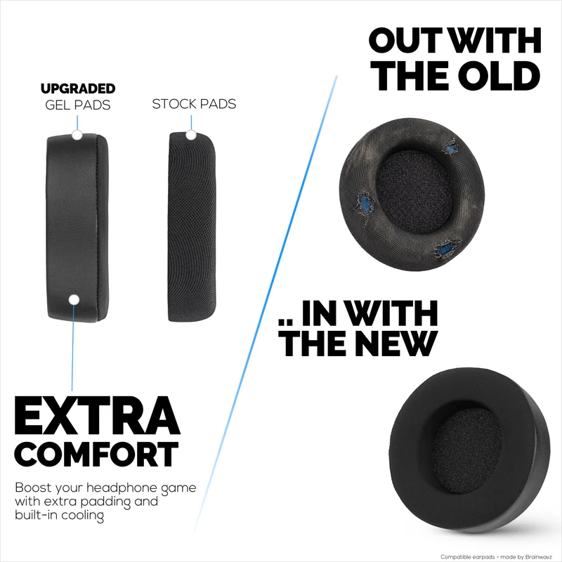 Hybrid-Ersatz-Ohrpolster für das kabelgebundene Corsair Virtuoso PRO Headset, weiches Gel, atmungsaktives Gewebe mit PU-Leder und Memory-Schaum