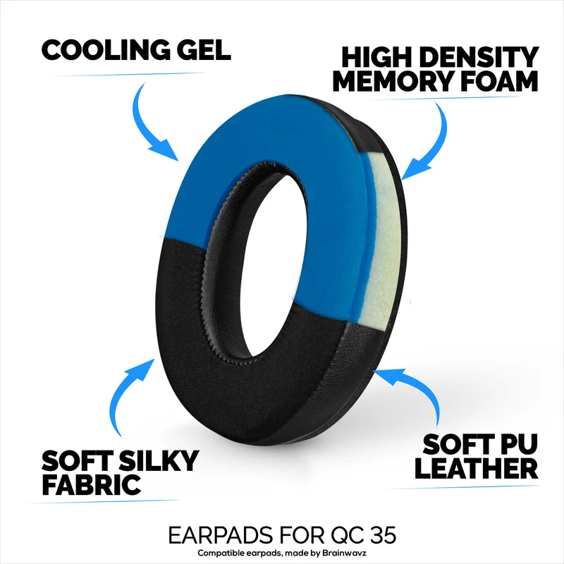 Pad Telinga Pengganti Hibrid untuk Fon Kepala Tanpa Wayar Bose QuietComfort 35 (QC35), Gel Lembut, Fabrik Bernafas dengan Kulit PU & Buih Memori