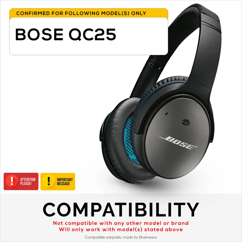 Hybrid-Ersatz-Ohrpolster für Bose QuietComfort 25 (QC25) Wireless-Kopfhörer, weiches Gel, atmungsaktives Gewebe mit PU-Leder und Memory-Schaum