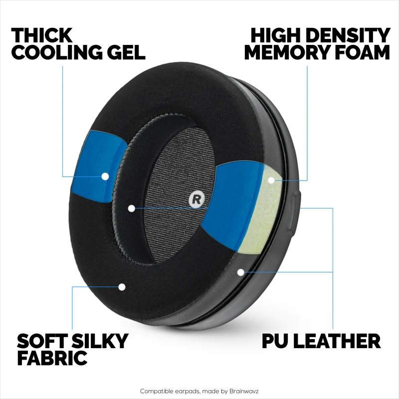 Pad Telinga Hibrid untuk Alat Dengar HyperX Cloud Orbit S, Audeze Penrose, Audeze Penrose X & Audeze Mobius, Gel Penyejuk, Fabrik Super Lembut & Buih Memori Lebih Tebal
