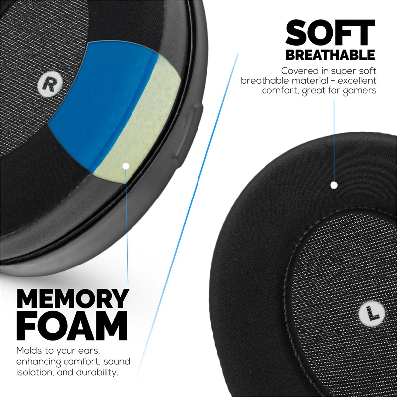 Pad Telinga Hibrid untuk Alat Dengar HyperX Cloud Orbit S, Audeze Penrose, Audeze Penrose X & Audeze Mobius, Gel Penyejuk, Fabrik Super Lembut & Buih Memori Lebih Tebal
