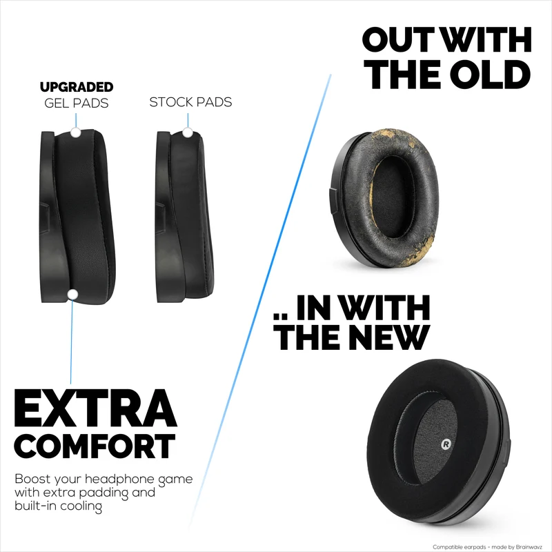 Pad Telinga Hibrid untuk Alat Dengar HyperX Cloud Orbit S, Audeze Penrose, Audeze Penrose X & Audeze Mobius, Gel Penyejuk, Fabrik Super Lembut & Buih Memori Lebih Tebal
