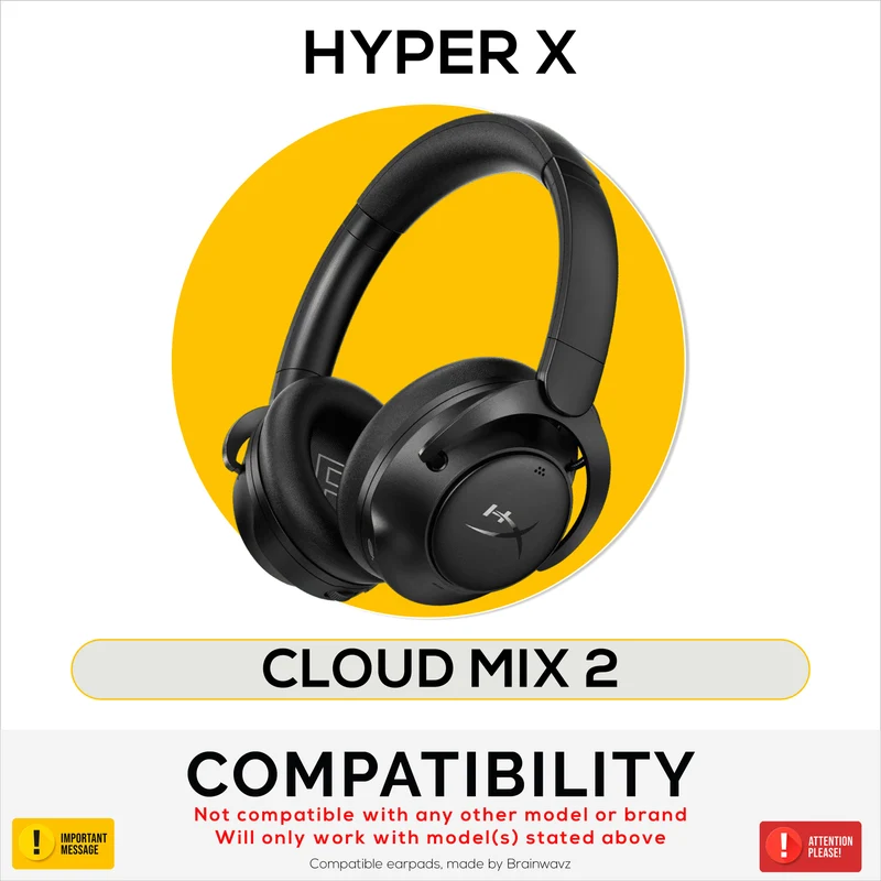 Pad Telinga Gantian untuk Fon Kepala Atas Telinga Tanpa Wayar HyperX Cloud Mix 2. Kulit PU Protein Gred Tinggi dengan Buih Lembut untuk Keselesaan & Ketahanan Tambahan