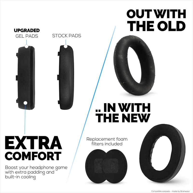 Hybrid-Ohrpolster für BOSE QC Ultra Gen 1 & Gen 2 Wireless-Headsets. Kühlende Gel-Ohrpolster mit superweichem Stoff und dickem Memory-Schaum.