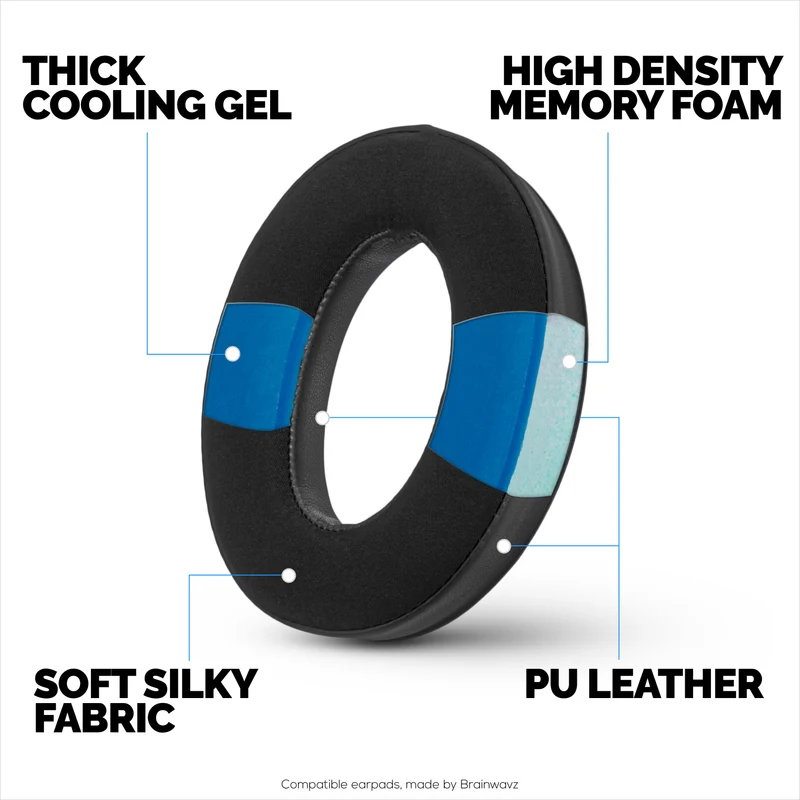 Pad Telinga Hibrid untuk Fon Kepala Sennheiser HD598 (CS/SE/SR) HD599 HD558 HD518 HD595 HD569 HD579 HD560 HD555 HD515 HD559. Kusyen Permainan Gel Penyejuk Busa Memori Tebal