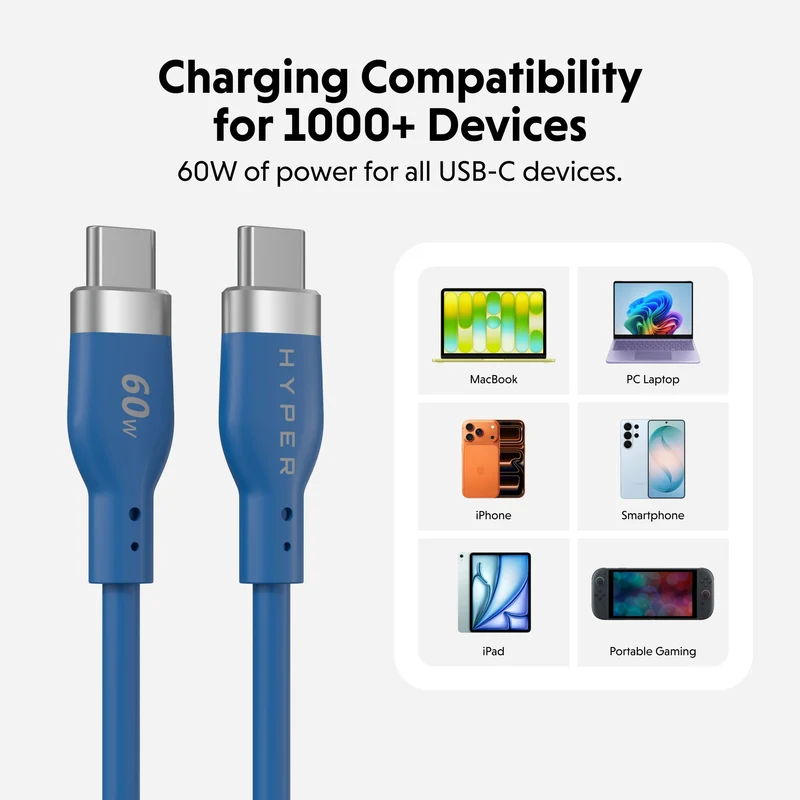 HyperJuice Flex USB-C-Ladekabel aus Silikon – Blau