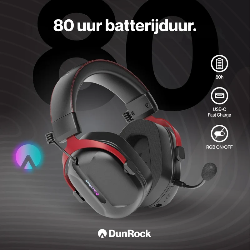 DunRock GG – Kabelloses Gaming-Headset – 2.4 GHz + Bluetooth + Kabel – Virtueller 7.1-Surround-Sound – Kopfhörer mit 80-µm-Akku