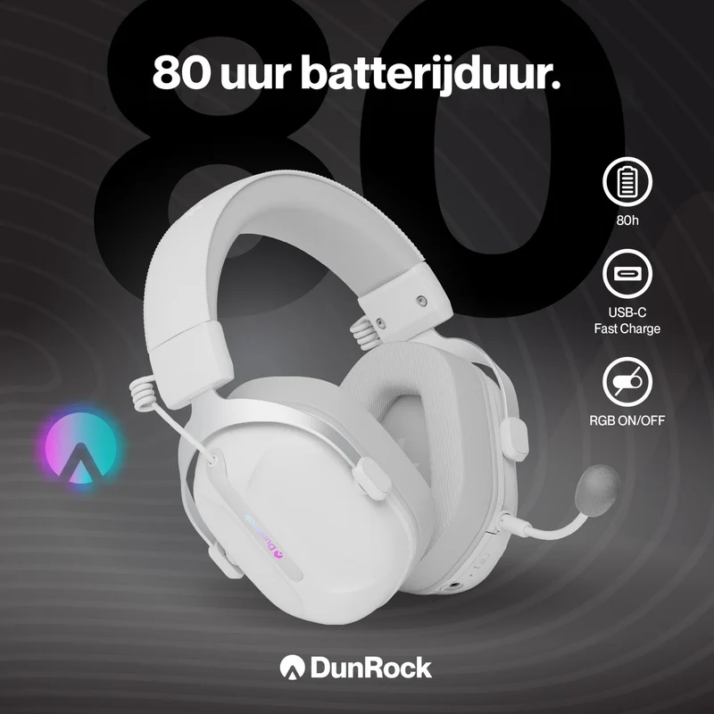 DunRock GG – Kabelloses Gaming-Headset – 2.4 GHz + Bluetooth + Kabel – Virtueller 7.1-Surround-Sound – Kopfhörer mit 80-µm-Akku