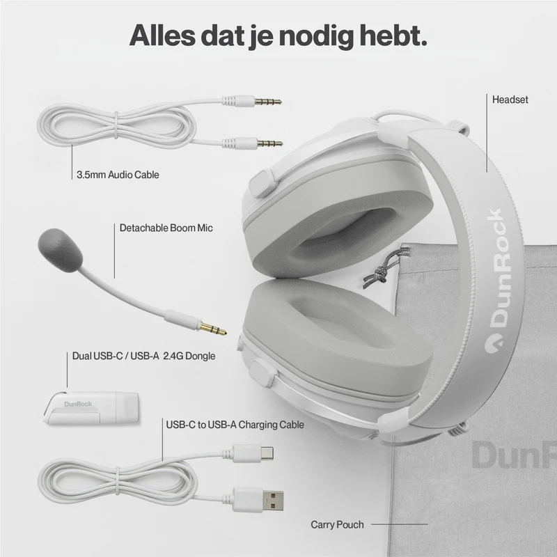 DunRock GG – Kabelloses Gaming-Headset – 2.4 GHz + Bluetooth + Kabel – Virtueller 7.1-Surround-Sound – Kopfhörer mit 80-µm-Akku