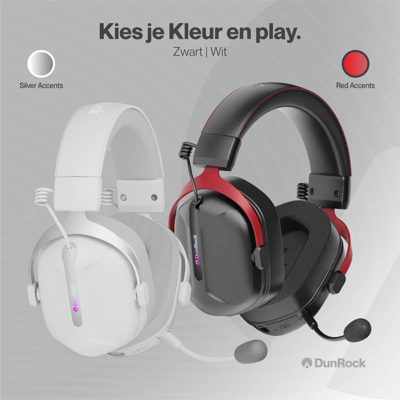 DunRock GG – Kabelloses Gaming-Headset – 2.4 GHz + Bluetooth + Kabel – Virtueller 7.1-Surround-Sound – Kopfhörer mit 80-µm-Akku