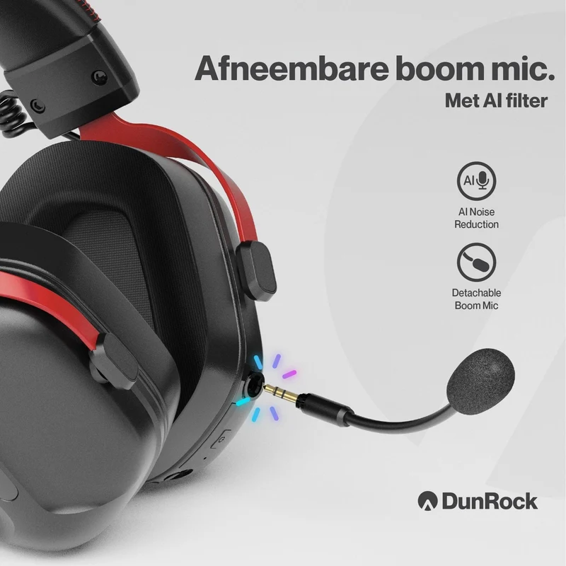 DunRock GG – Kabelloses Gaming-Headset – 2.4 GHz + Bluetooth + Kabel – Virtueller 7.1-Surround-Sound – Kopfhörer mit 80-µm-Akku