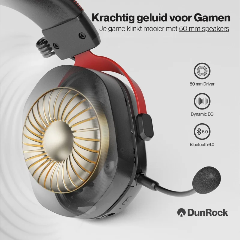 DunRock GG – Kabelloses Gaming-Headset – 2.4 GHz + Bluetooth + Kabel – Virtueller 7.1-Surround-Sound – Kopfhörer mit 80-µm-Akku