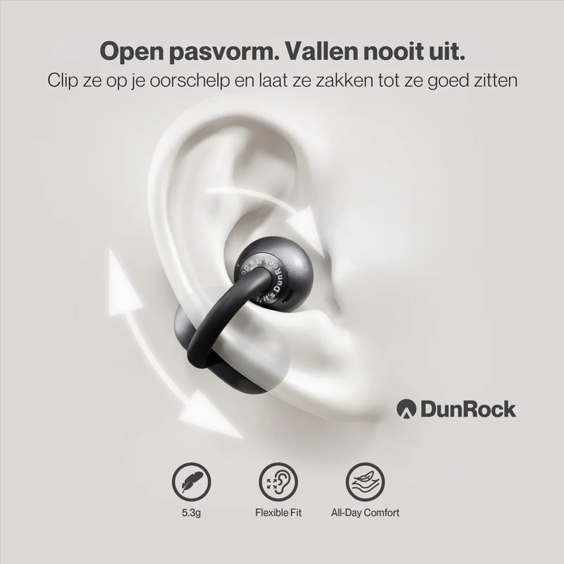 DunRock Clip – Bluetooth-Ohrhörer mit Ohrclips – Offenes Ohr