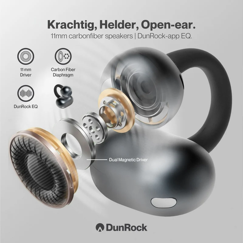 DunRock Clip – Bluetooth-Ohrhörer mit Ohrclips – Offenes Ohr