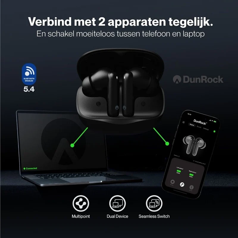 DunRock® Bubble Pro – Kabellose Ohrhörer – Mit ANC – Mit 6 Mikrofonen – Multipoint