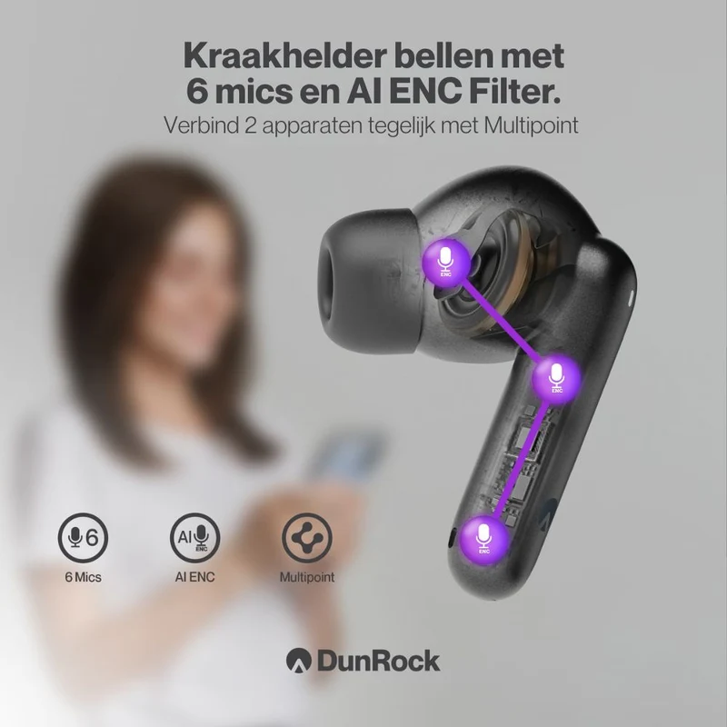 DunRock® Bubble Pro – Kabellose Ohrhörer – Mit ANC – Mit 6 Mikrofonen – Multipoint