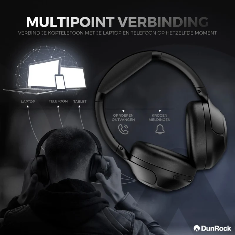 DunRock® Halo – Kabellose Kopfhörer – ANC und Multipoint – DunRock-App für iOS und Android – Mit Mikrofon