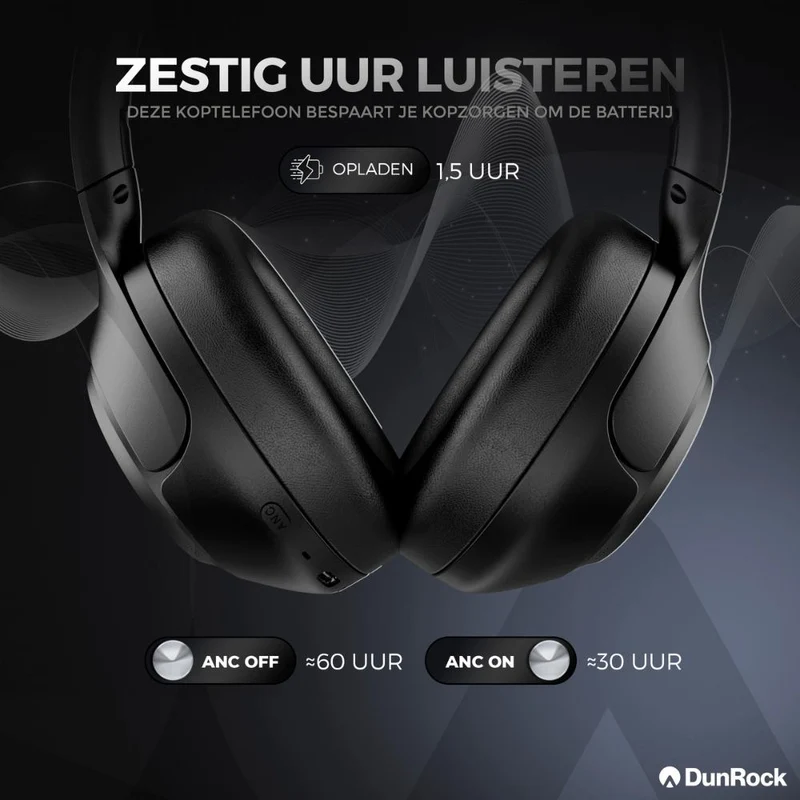 DunRock® Halo – Kabellose Kopfhörer – ANC und Multipoint – DunRock-App für iOS und Android – Mit Mikrofon