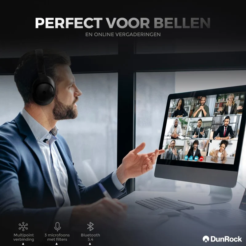 DunRock® Halo – Kabellose Kopfhörer – ANC und Multipoint – DunRock-App für iOS und Android – Mit Mikrofon