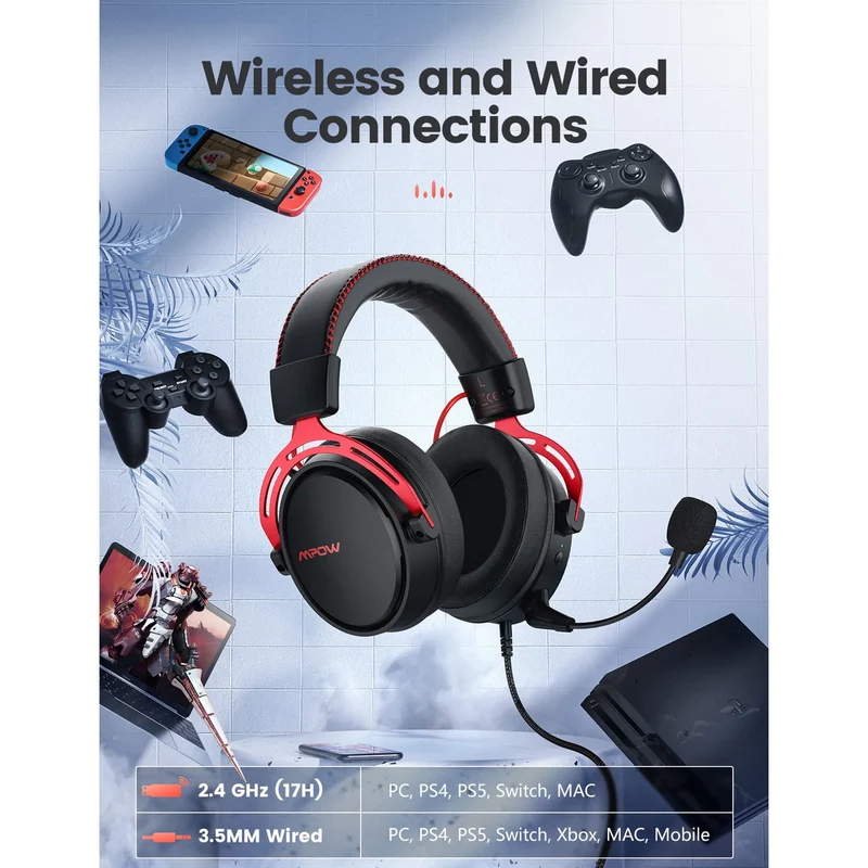 MPOW BH415 Air 2.4G Wireless Gaming Headset Silber