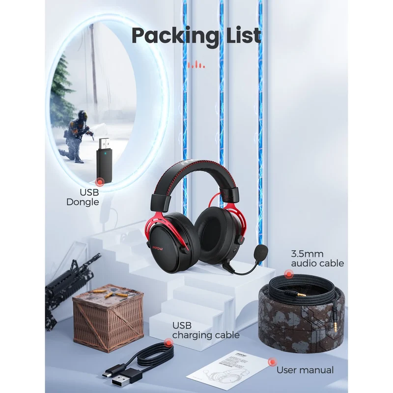 MPOW BH415 Air 2.4G Wireless Gaming Headset Silber