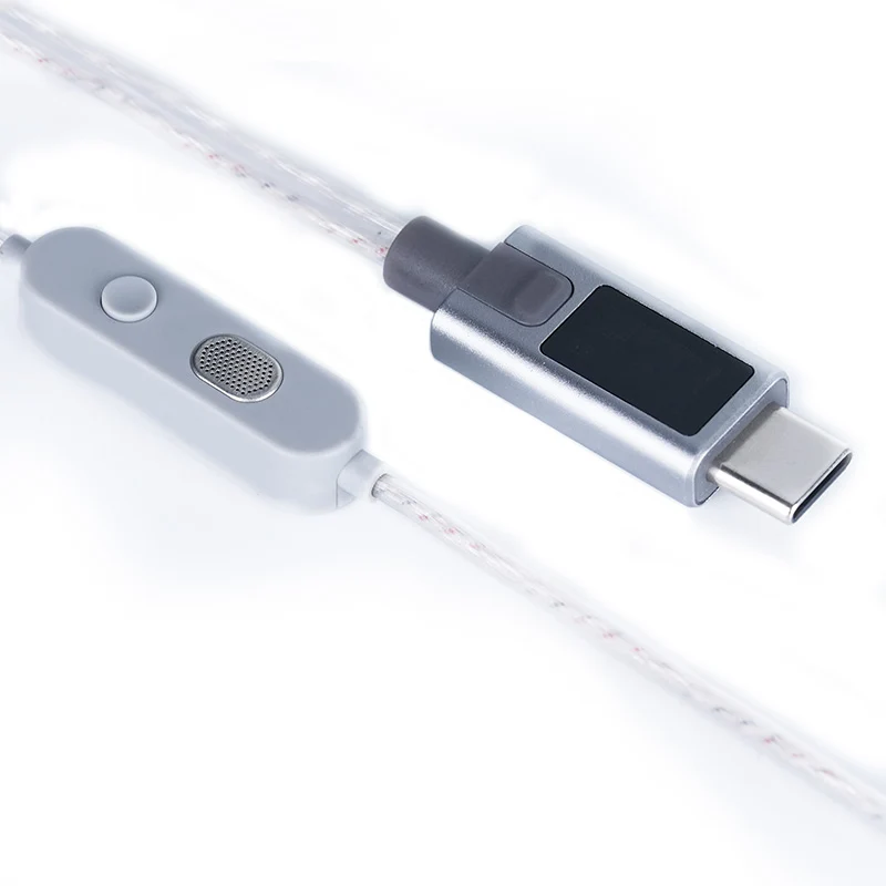 【KZ M2 Dual Microphone Type-C——Clearance】 Silver-Plated Upgrade Cable – Built-in EQ Tuner (Standard/Bass/High-Resolution Modes), 0.75mm 2-Pin, OFC Silver-Plated, Dual Omnidirectional Capacitive Mics,