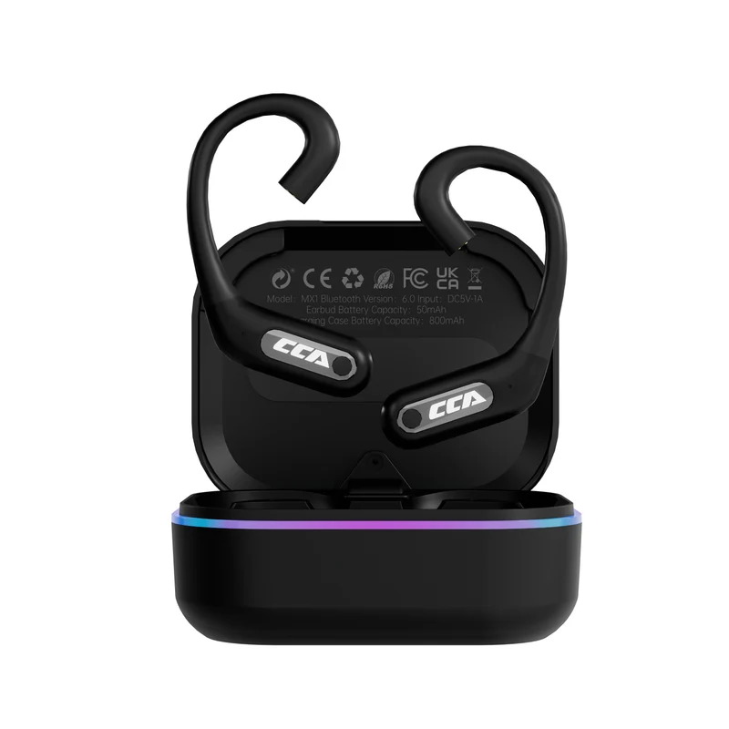 【CCA MX1 Wireless】 Upgrade Module – Bluetooth 6.0, 80+ Hours Battery Life, 42ms Low Latency, 10m+ Range, 800mAh Charging Case, Ergonomic Fit, Physical Button Control, RGB Light Ring