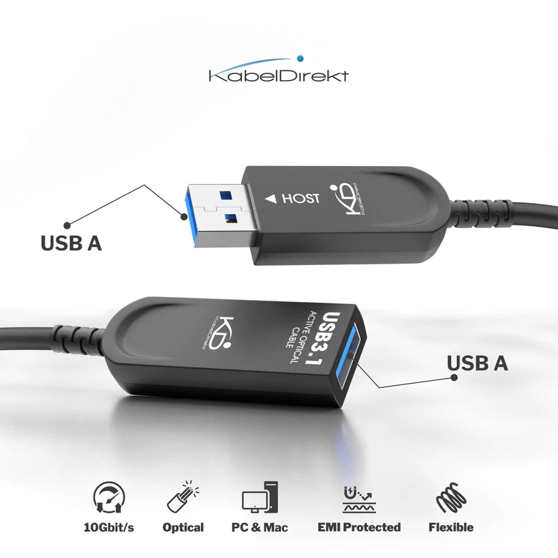 USB-Verlängerungskabel, optisch, USB 3.1 Gen2 für bis zu 10 Gbit/s