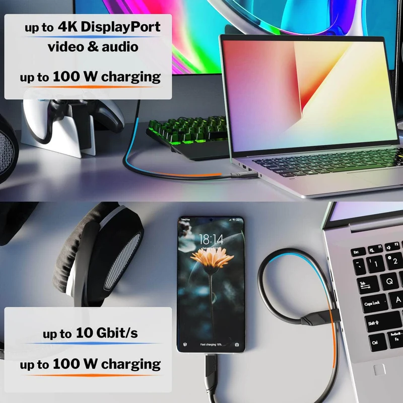 KabelDirekt USB-C-Kabel - USB 3.2, Power Delivery 3, schwarz