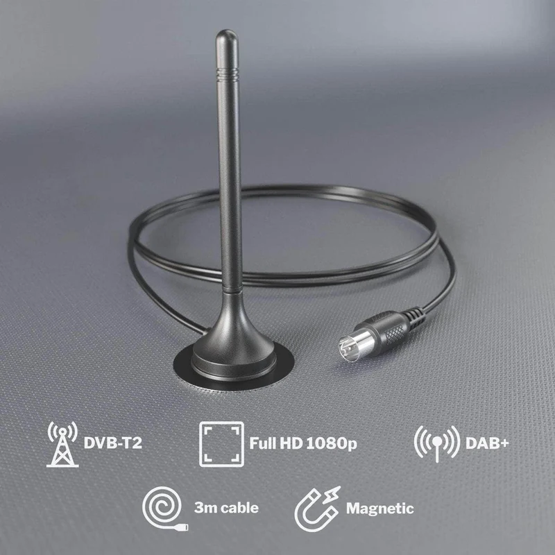 DVB-T/T2-Antenne - TV- und Radio-Empfang - 3 m Kabellänge - schmale Version