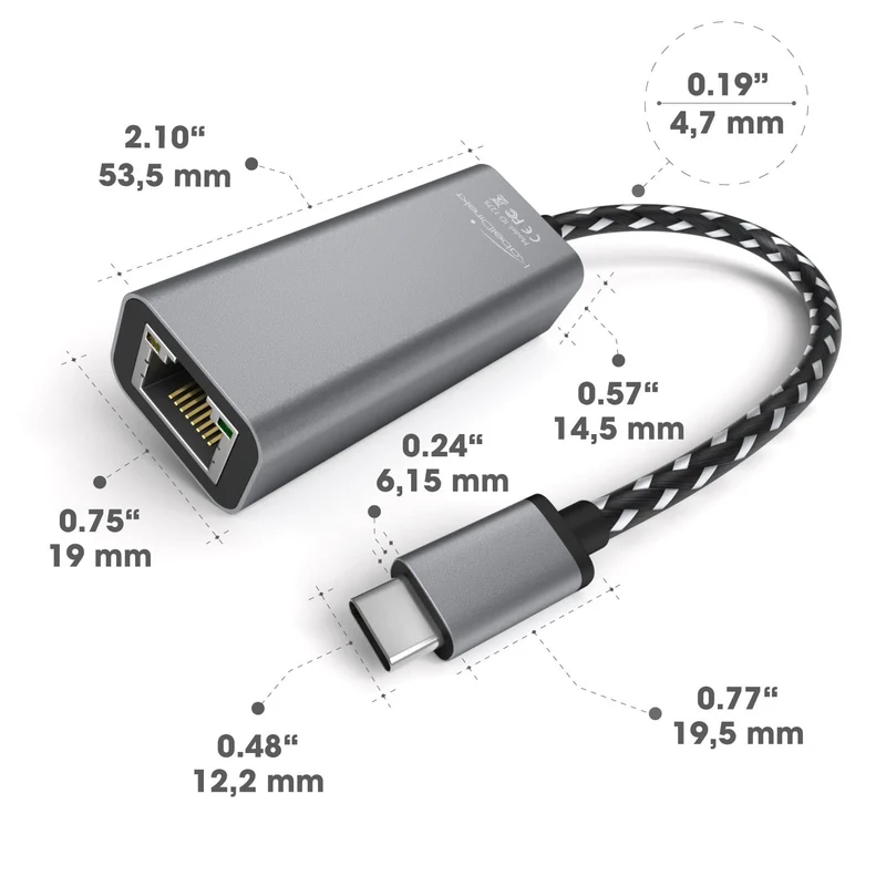USB-C Ethernet Adapter – Zum Anschließen von Netzwerkkabeln an Geräte mit USB-C Anschluss, 1 Gbit/s