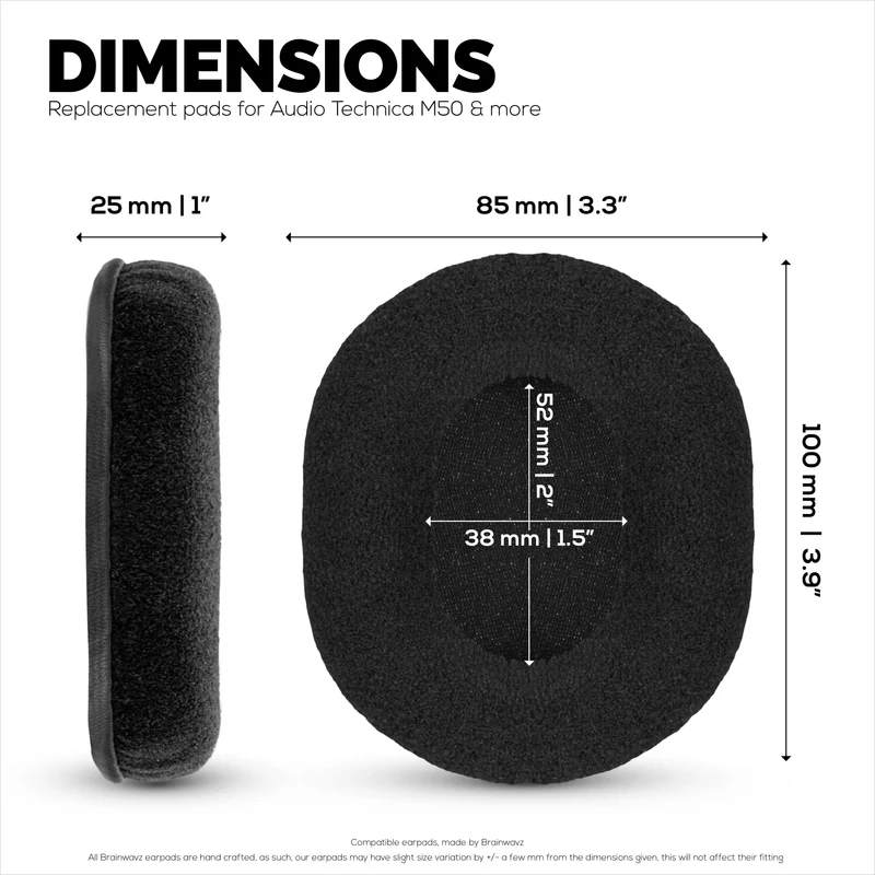 Pad Telinga Velour Gantian untuk Alat dengar Audio Technica ATH-M50X, M50xBT, M50RD, M40X, M30X, M20X. Velour Lembut & Busa Memori untuk Keselesaan Tambahan
