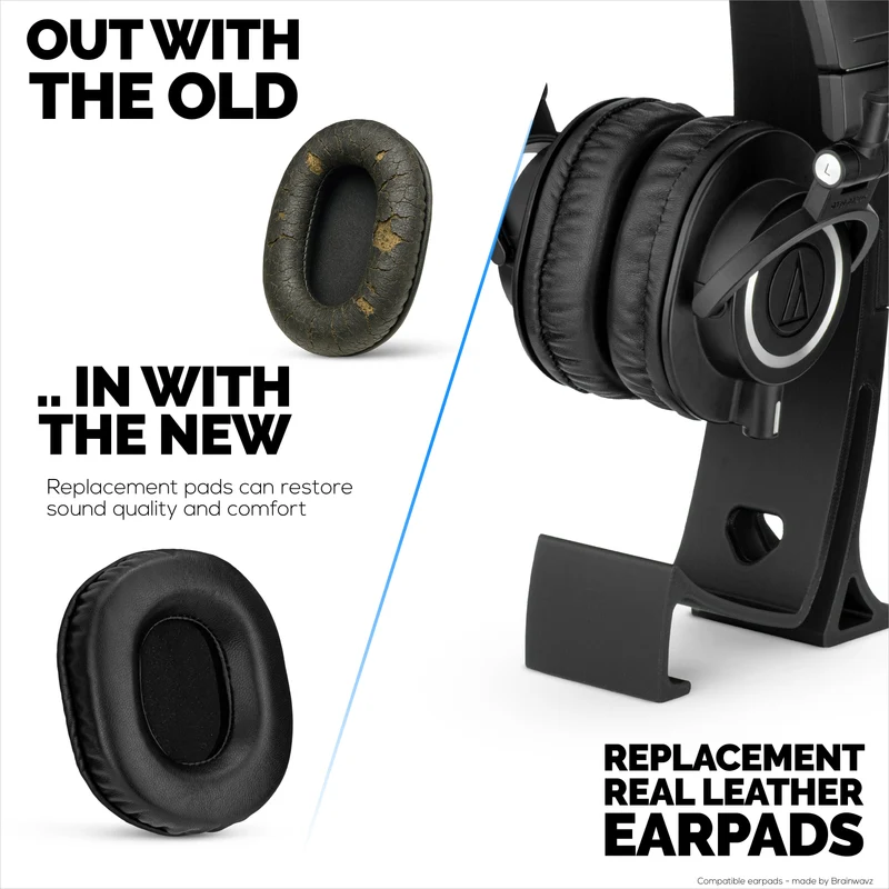 Ersatz-Ohrpolster aus Schaffell für Audio Technica ATH-M50X, M50xBT, M50RD, M40X, M30X, M20X Headsets. Weiches Echtleder und Memory Foam