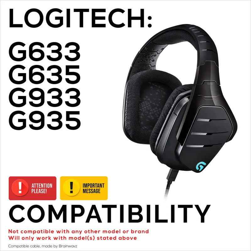 Ersatz-Audiokabel kompatibel mit Logitech G633, G635, G933, G935 – Inline-Mikrofon/Fernbedienung mit Stummschaltung und Lautstärkeregelung – geflochtenes Nylon-Gaming-Headset-Kabel