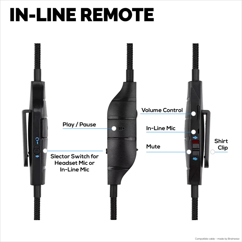 Ersatz-Audiokabel kompatibel mit Logitech G633, G635, G933, G935 – Inline-Mikrofon/Fernbedienung mit Stummschaltung und Lautstärkeregelung – geflochtenes Nylon-Gaming-Headset-Kabel