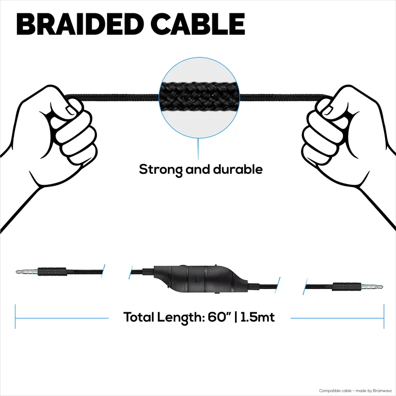 Ersatz-Audiokabel kompatibel mit Logitech G633, G635, G933, G935 – Inline-Mikrofon/Fernbedienung mit Stummschaltung und Lautstärkeregelung – geflochtenes Nylon-Gaming-Headset-Kabel