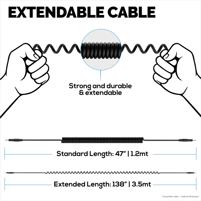 Gewickeltes Ersatz-Audiokabel, kompatibel mit Audio-Technica ATH-M50x, M40x, M70x, M60x – 2.5 mm auf 3.5 mm vergoldete Stecker mit 6.5 mm Adapter